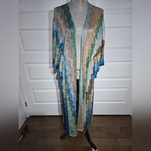 Vince Camuto Blue and Gold Lamé Zigzag Kimono